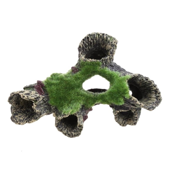 WINDLAND Fish for Tank Decoration Aquarium Hideaway Moss Tree Cave Small Fish Betta House Resin Ornament Multiple Holes Design
