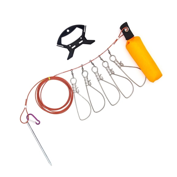 WINDLAND Fishing Holder Set Fishing Stringer Stainless Steel Stringer Clip Big Fish Wire Rope Cable Live Fish Lock with Handle