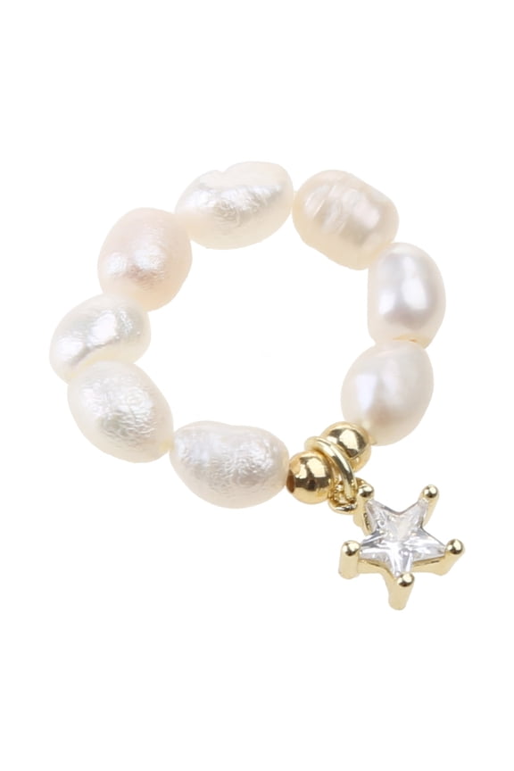 Fashion Jewelry Stretch Ring Sweet Korean Temperament Simlated Pearls Gold Color Beads Star Heart Ring For Women Finger