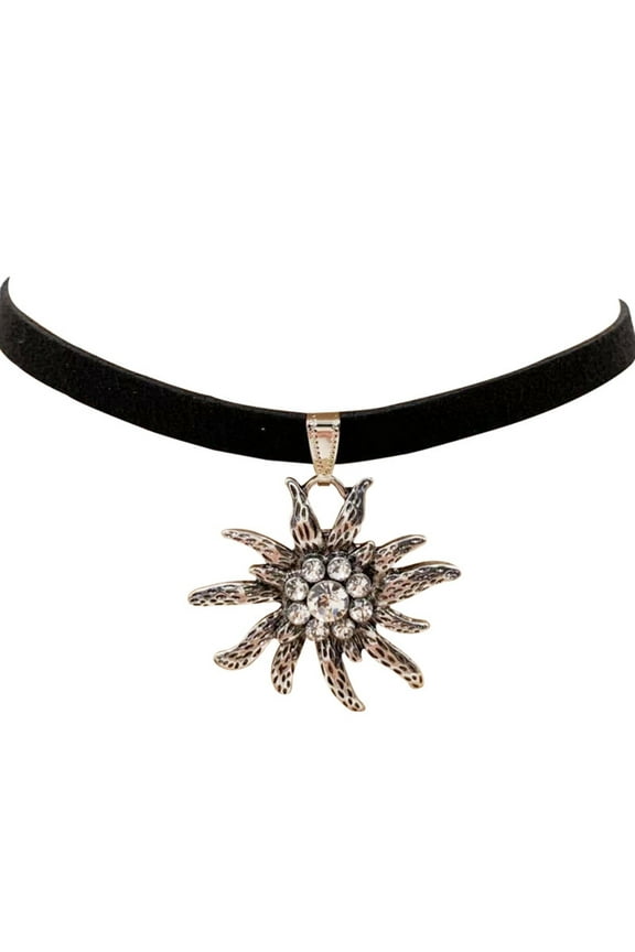 Edelweiss Necklace Flower Pendant Rhinestone Rope Chain Traditional Jewelry Gift