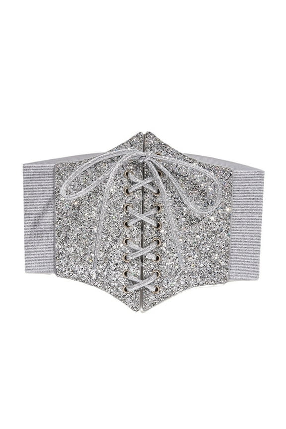 Girls Corset Belt Top Waist Shapewear Top for Women Teen Glitter Cinches Waistband Glitter Wide Lace Up Corset