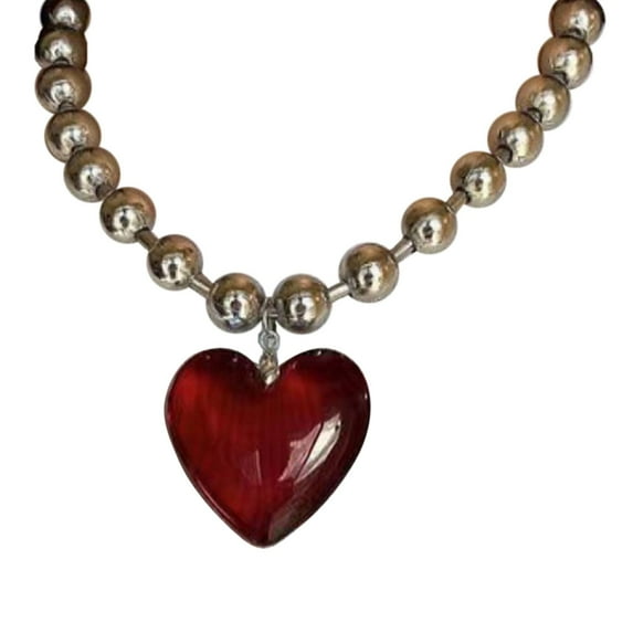 WINDLAND Glass Love Heart Pendant Necklace Punk Rock Chunky Beads Chains Necklaces for Women Fashion Hip Hop Dancing Jewelry