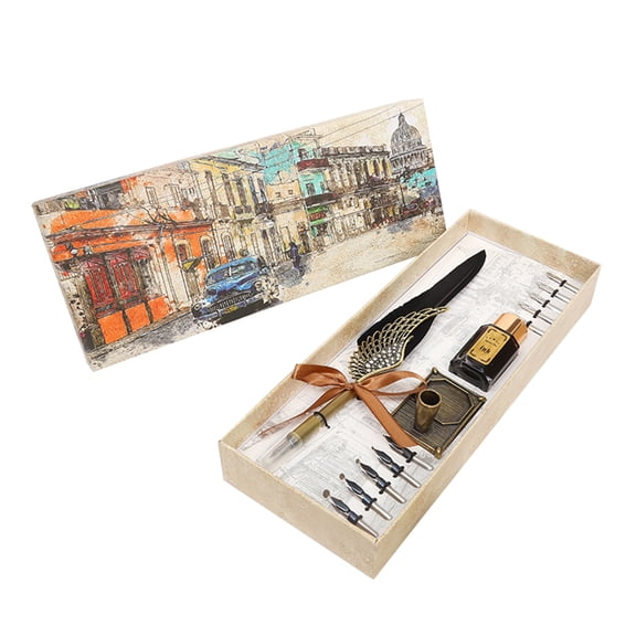 Antique Feather Pen Retro Writing Quill Pen Exquisite Ornate Wing-shaped Pen Rod