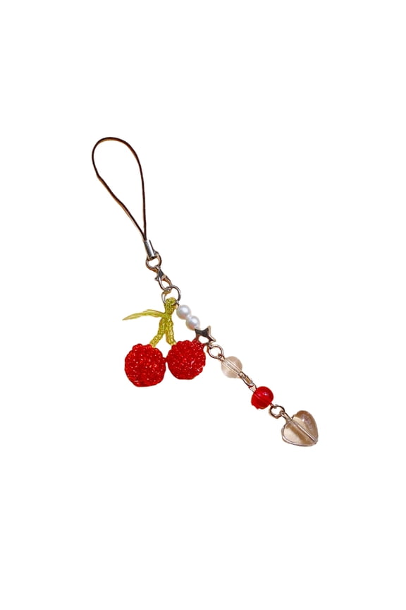 Handmade Cherry Bead Keychain Colorful Beaded Keyring Phone Lanyard Bag Jewelry
