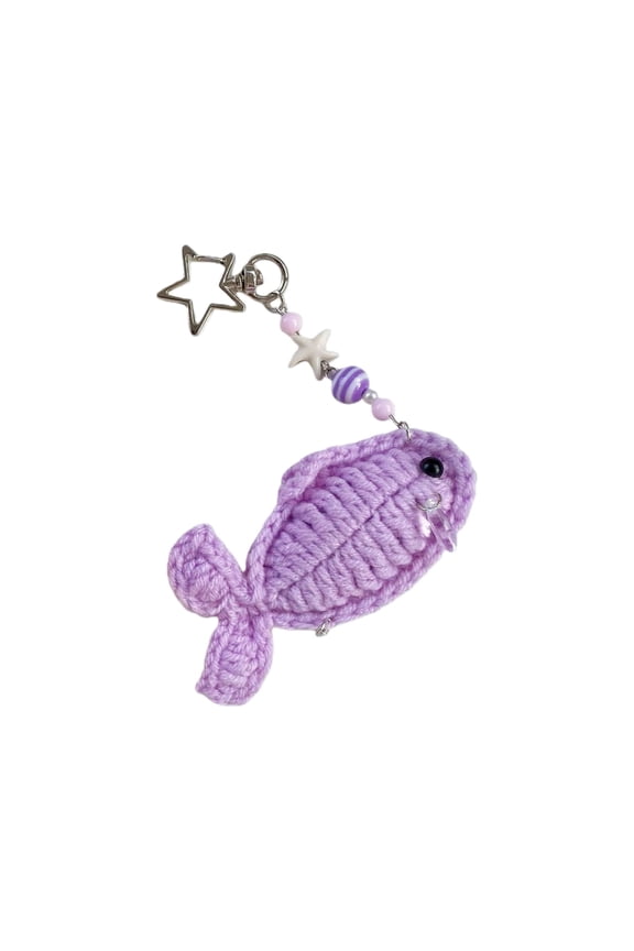 Handmade Crochet Fish Keychain Phone Strap Bag Hanging Decoration Key Organsier Present For Students Teens