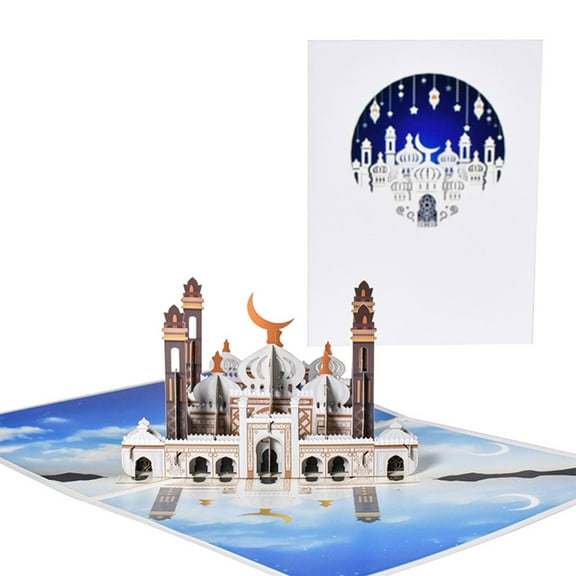 WINDLAND Handmade Paper Mosque Card 3D Pop-up Greeting Card with Envelope for Eid Mubarak Ramadan Message Card New Year Gift