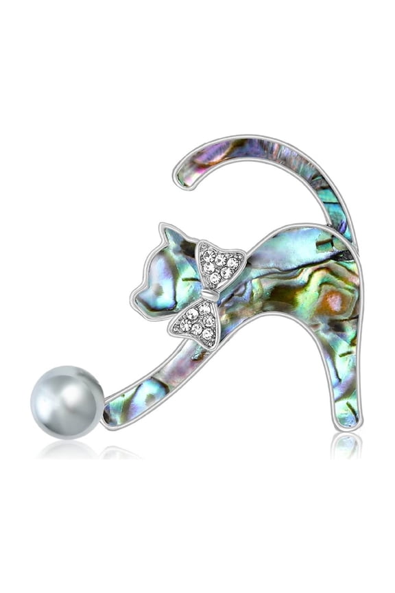 Handmade Shell Cats Brooch For Versatile Accessorizing Sparkling Crystal Pin