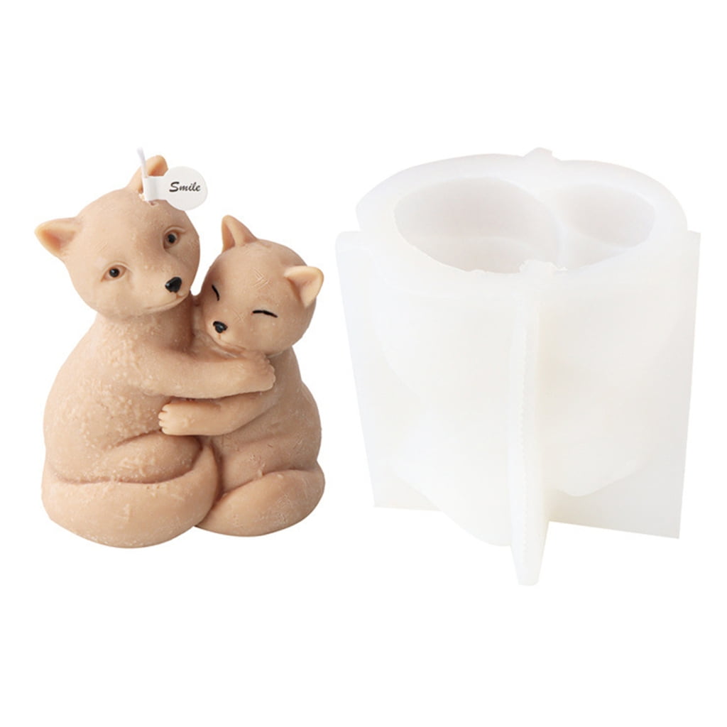 WINDLAND 3D Candle Resin Mold Hug Foxes Bear Scented Candle Epoxy Mold DIY Plaster Decors