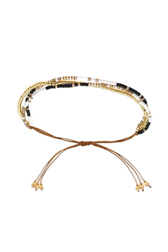 Handmade Beaded Handchain Adjustable Length Rice Bead Bracelet with Wax Rope Chain Fashionable Women Jewelry Gift