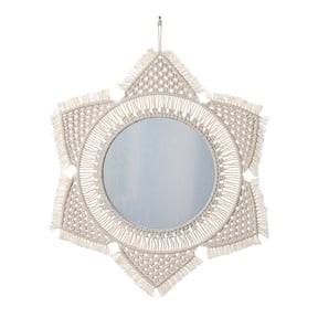 WINDLAND Hanging Wall Mirror Woven Macrame Tassel Mirror Handmade Makeup Mirrors Boho Ornament for Apartment Bedroom Decoration