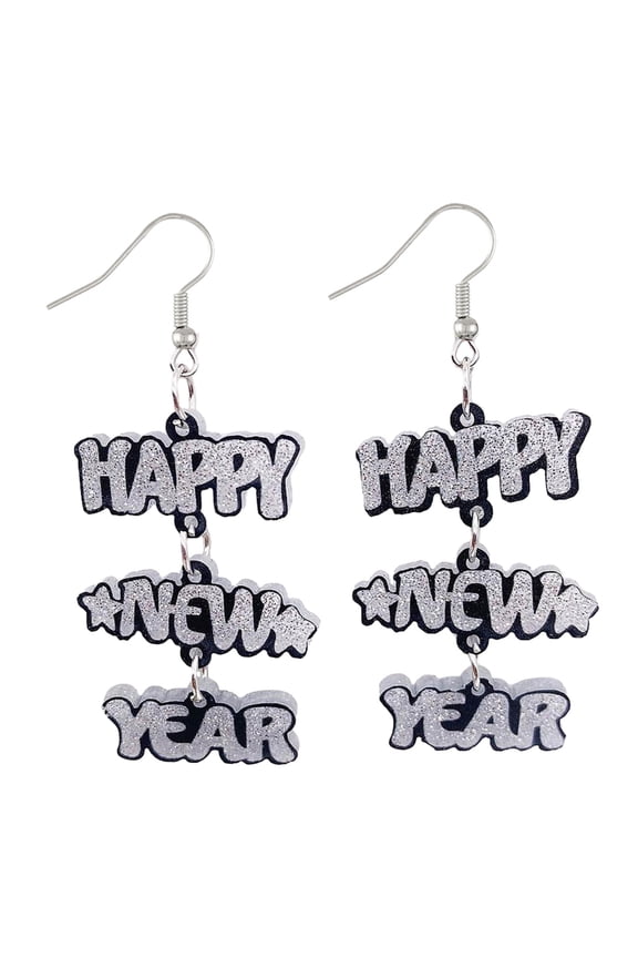 Happy New Year Shape Earrings Lovely Sparkling Pendant Earwear Colorful Ornament