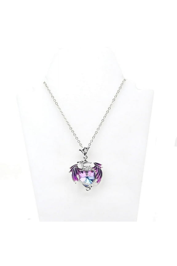 Heart Charm Clavicle Chain Fantasy Crystal Flying Dragon Necklace Jewelry