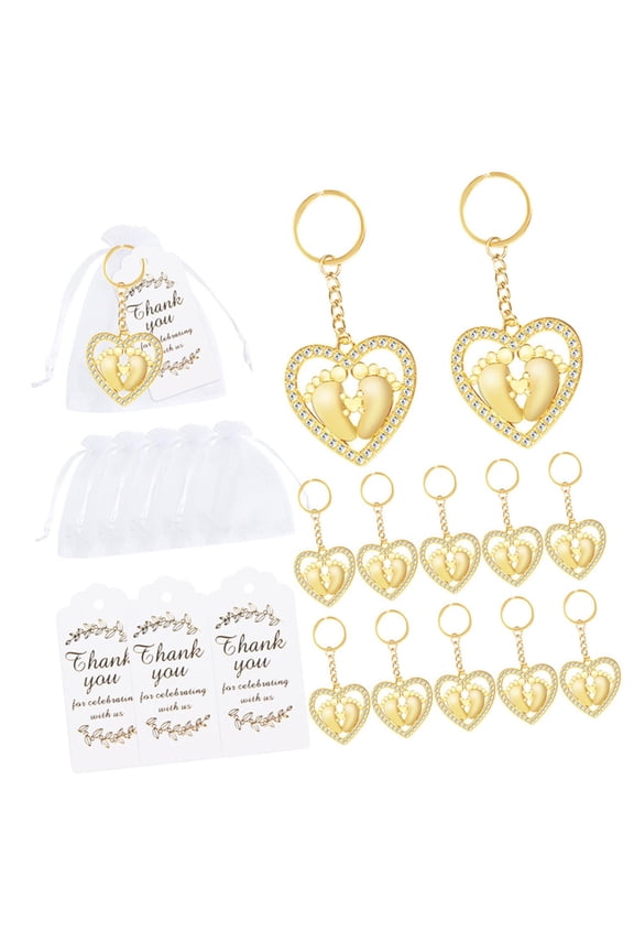 Heart and Foot print Keychain Pendant Guest Return Gift for Weddings, Baby Showers, Bridal Showers with Organza Bags