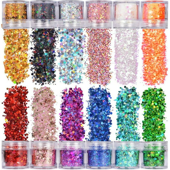 WINDLAND 12 Colors Mixed Holographic Makeup Chunky Glitter Face Body Eye Hair Nail Epoxy Resin Festival Chunky Hexagons Sequins