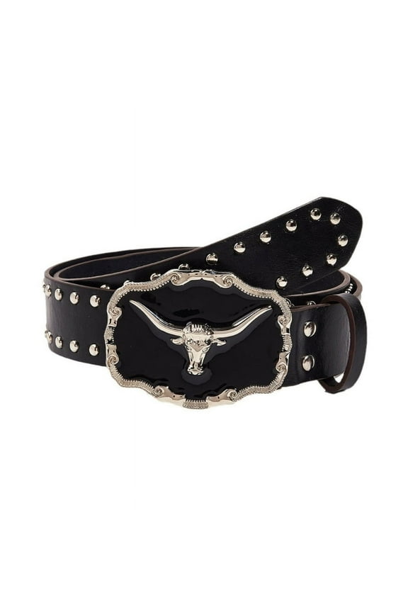 Hot Girl Belt Cowgirl Studded Waist Belt with Longhorn for Jeans Dresse Club Bar