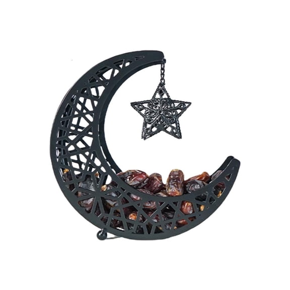 WINDLAND Iron Hollow Moon Shaped Tray for Eid Celebration Dessert and Pastries Serving Plate Small Snacks Storage Container