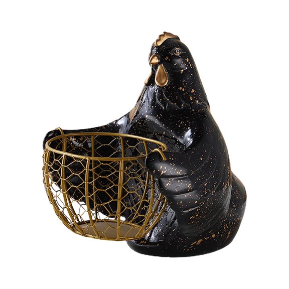 WINDLAND Iron Resin Hen Storage Basket Detachable Hen Figurine Organizer Container for Home Kitchen Eggs Potatoes Multifunction