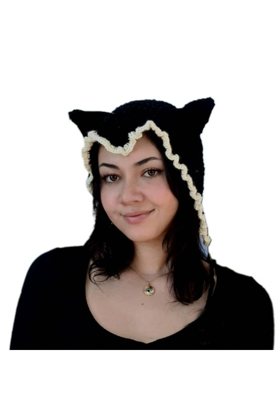 Lace Knitted Beanies Hat Teens Earflaps Halloween Unique Horn Beanies Hat Costume Party Cosplay Horn Party Hat