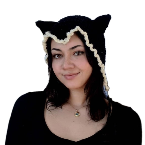 WINDLAND Lace Knitted Beanies Hat Teens Earflaps Halloween Unique Horn Beanies Hat Costume Party Cosplay Horn Party Hat