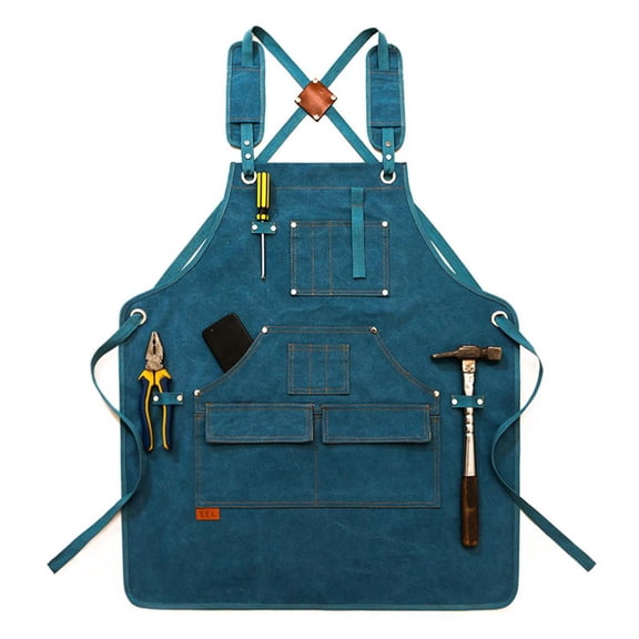 WINDLAND Men Women Canvas Denim Work Apron Adjustable for Cross Back Straps Chef Aprons with Multi Pockets for Kitchen Cooking BB