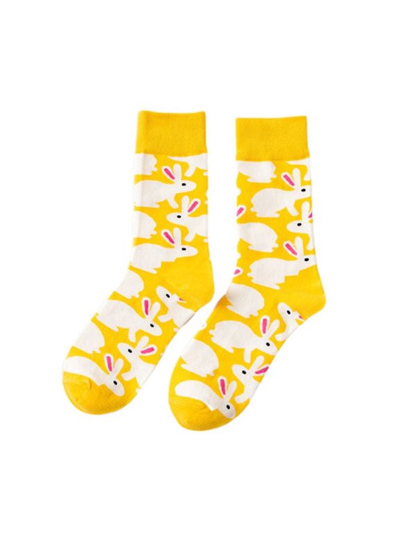 Men Women Novely Funny Cotton Crew Socks Colorful Cartoon Easter Eggs Rabbit Leaf Sheep Feather Print Harajuku Sports Stockings