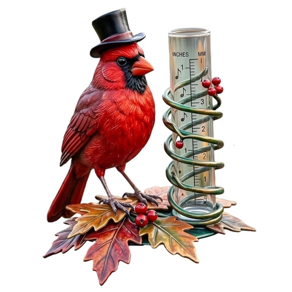 WINDLAND Metal Bird Rain Gauge 7 Inch Glass Tube Garden Art For Outdoor Weather Tracking