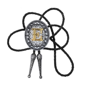 WINDLAND Metal Initial Letter Leather Bolo Tie Western Necktie for Men's Rodeos Outfit