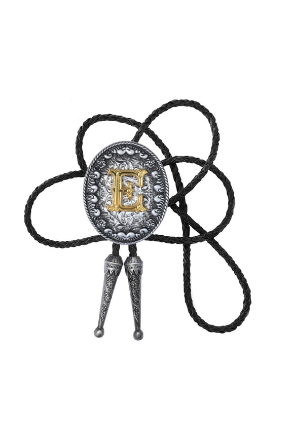Metal Initial Letter Leather Bolo Tie Western Necktie for Men's Rodeos Outfit