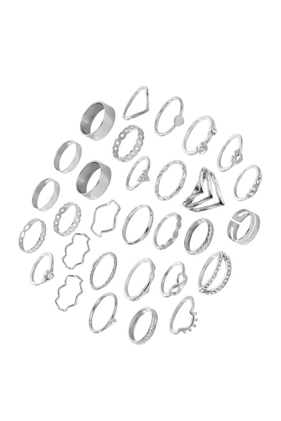 Metal Layering Geometric V-Shaped Ring with Rhinestones Finger Jewelry Accessory