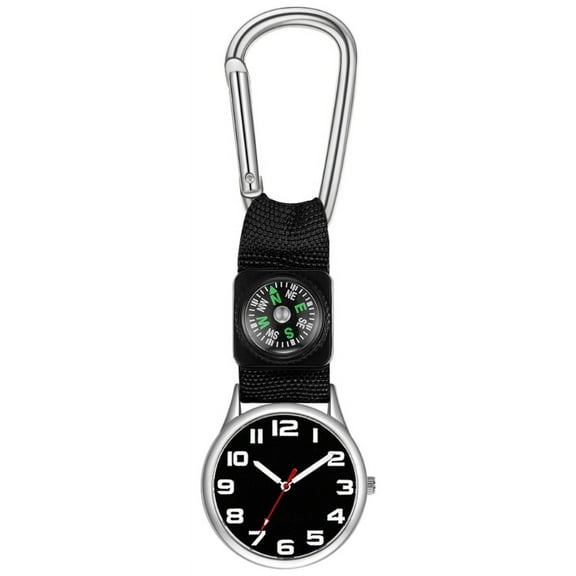 WINDLAND Mini Backpack Carabiner Watch with Compass Pocket Carabiner Clip Hiking Watch