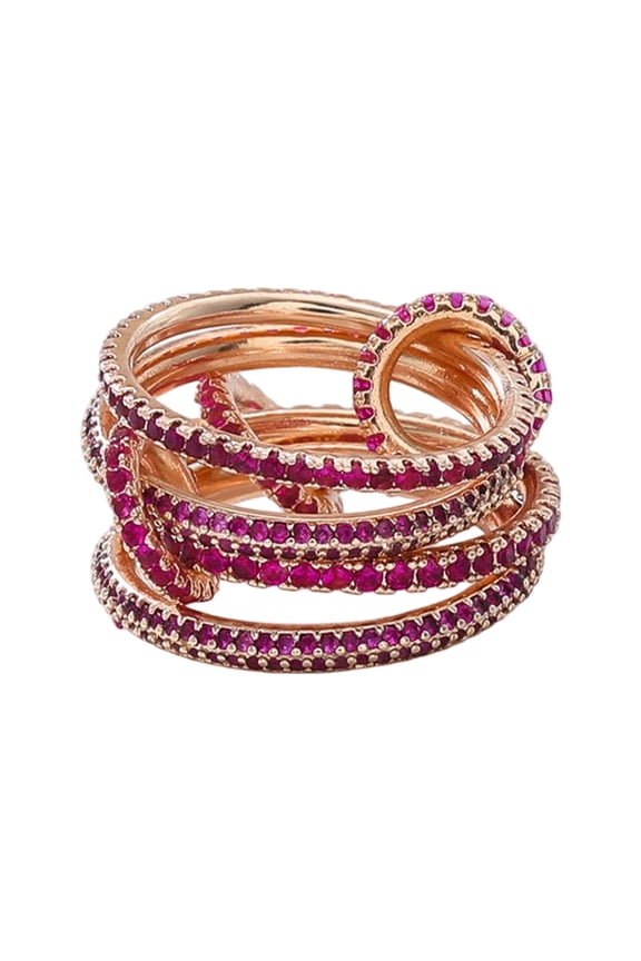 Mixed Metal Stacking Rings For Women Jewelry With Rose Gold Finish And Colorful Cubic Zirconia Crystal Embellishments