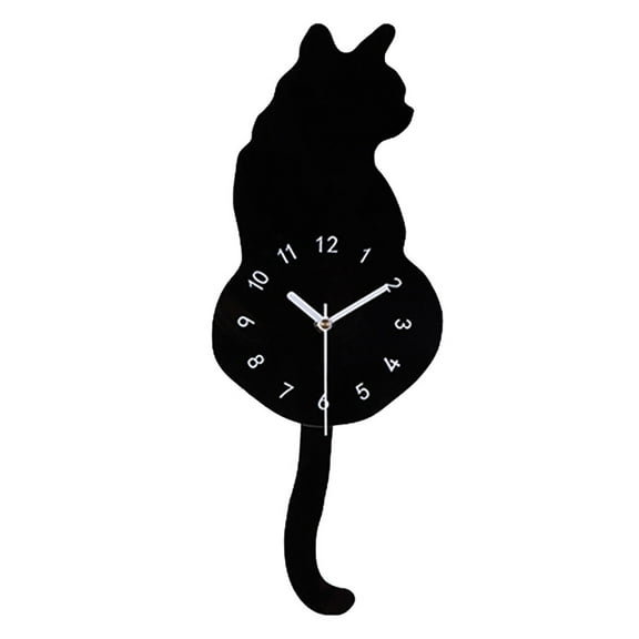 WINDLAND Modern Cute for Cat Clock Shaking Tail Wall Clock Acrylic Move Silence Home Decor Gift for Cat Lovers Housewarming Prese