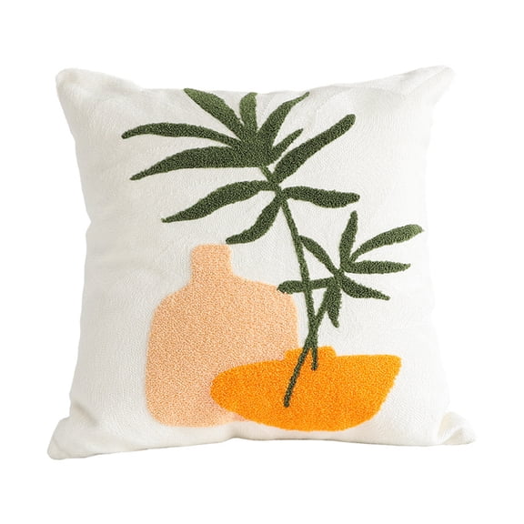 WINDLAND Morocco Woven Tufted Orange Fruit Throw Pillow for Case Nordic Modern Colorful Vase Leaves Pattern Geoemtric Decorative Cushion Cover