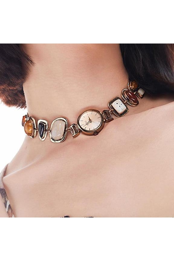 Multifuntional Gemstones Clock Pendant Necklace Elegant Neck Jewelry for Woman