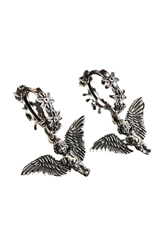 Angel Wing and Flower Hoop Earrings Eye Catching Ear Rings Ornament Fashion Accessory for Parties and Casual Wear