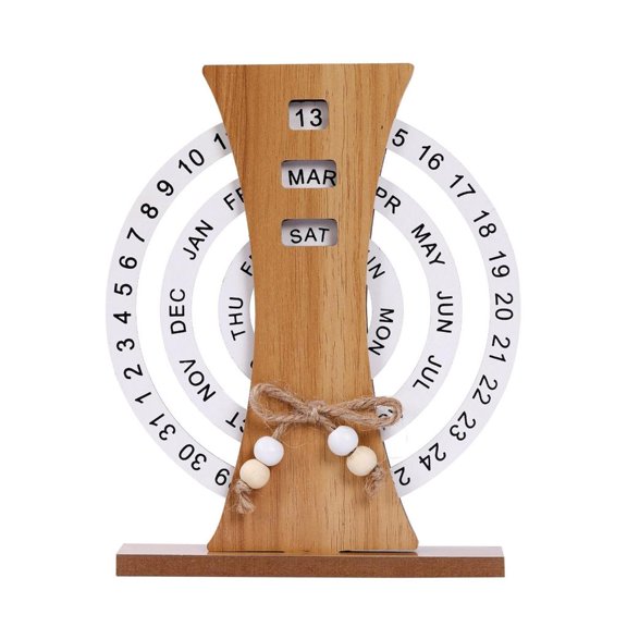 WINDLAND Multipurpose Wood Permanent Calendar Date Display with Moon Detailing Rotatable Calendar for Home and Office Enhancement