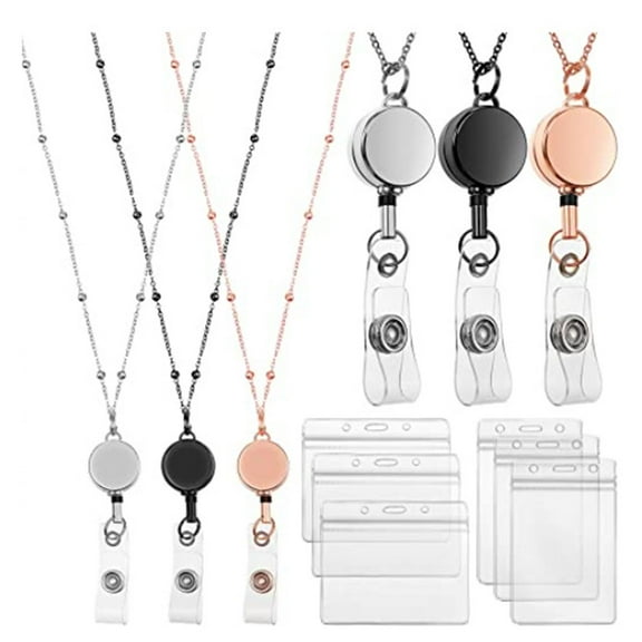 WINDLAND Badge Reel Lanyard with 6 Id Holders Fashion Badge Chain Alloy Lanyard Necklace