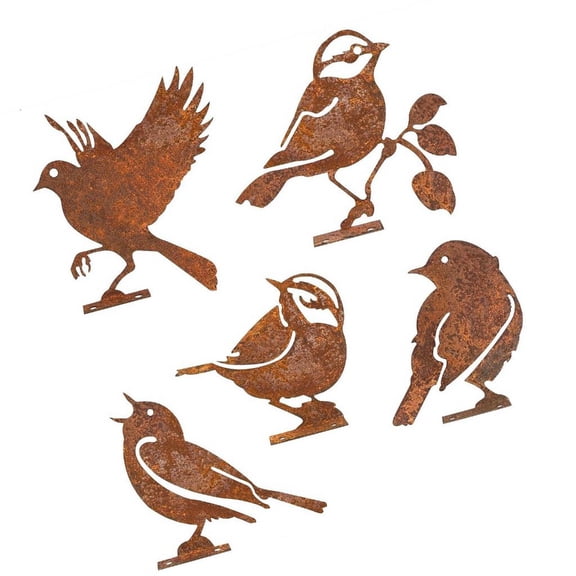 WINDLAND Pack Of 5 Iron Bird Sculptures For Garden And Indoor Decoration Handcrafted Art