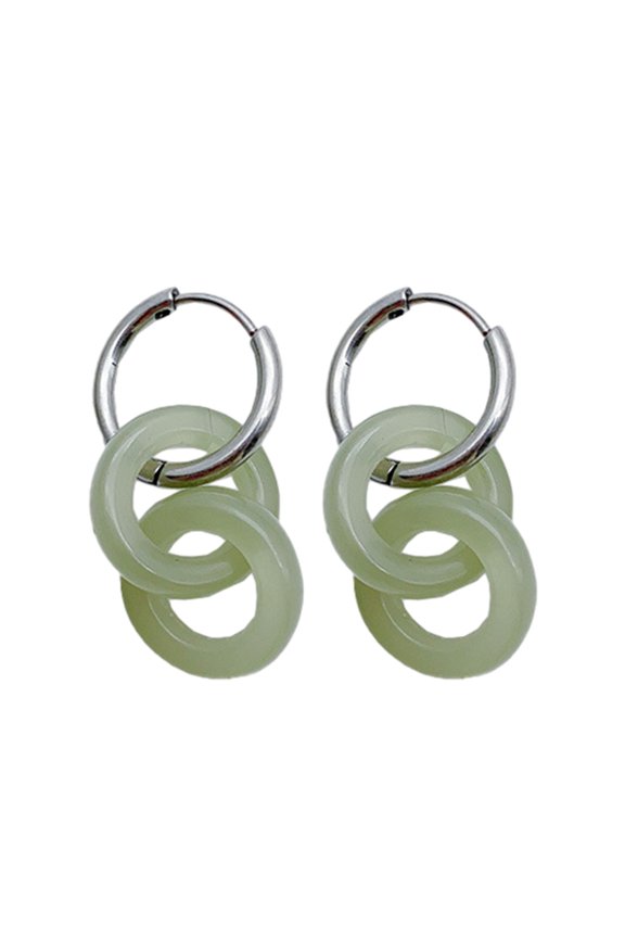 Peace Buckle Ear Rings Simple Blessing Jade Stone Ear Jewelry Chinese Decor