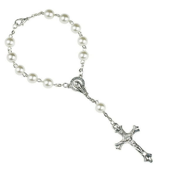 WINDLAND Catholic Rosary Bracelet Pearl Beads Christ for Cross Crucifix Bracelet of Jesus