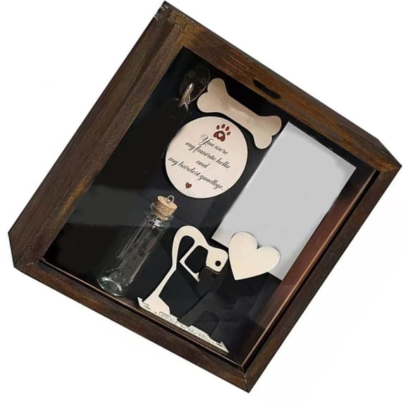 WINDLAND Pet Memorial Shadows box with Dog Sculpture,Tages Collar Display Keepsakes Box