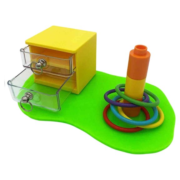 WINDLAND Plastic Parrots Bird Activity Toy with Pull Drawer and Rings Toss for Indoor