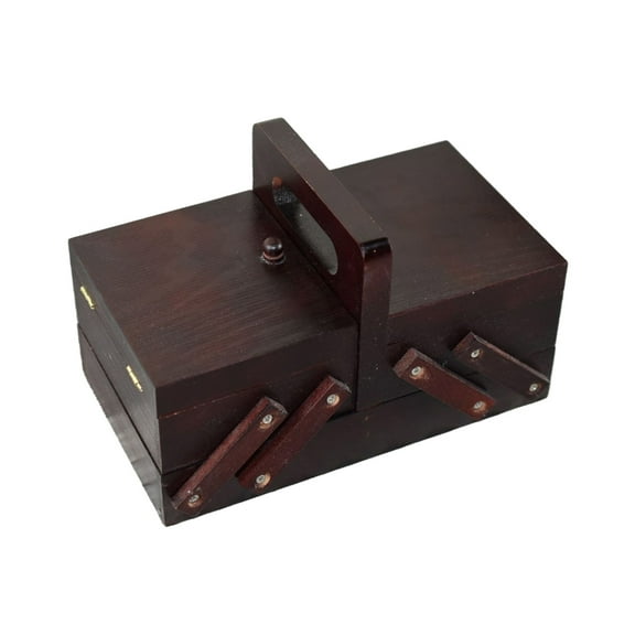 WINDLAND Portable Folding Sewing Storage Box Wood Sewing Supply Organizers Case Double Layered For Knitting Supply Makeup Jewelry
