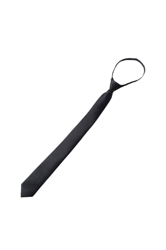 YUOPEEA Men Women Black Necktie with Adjustable Zipper Pre-Tied Solid Color Uniform Tie