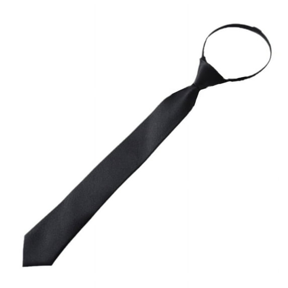 WINDLAND Preppy Style Men Women Black Necktie with Adjustable Zipper Pre-Tied Solid Color Narrow Tie for Formal Wedding School