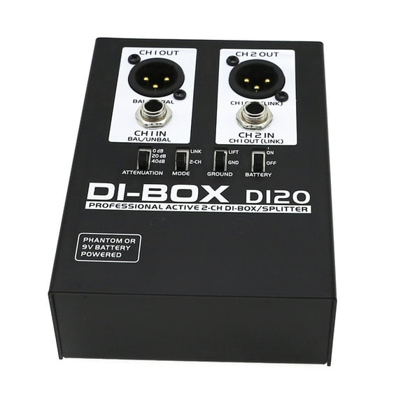 Small 2 Channel Direct Box Active DI BOX for Instrument to Mixer Connection Noise Eliminators Interfaces MultiPurpose