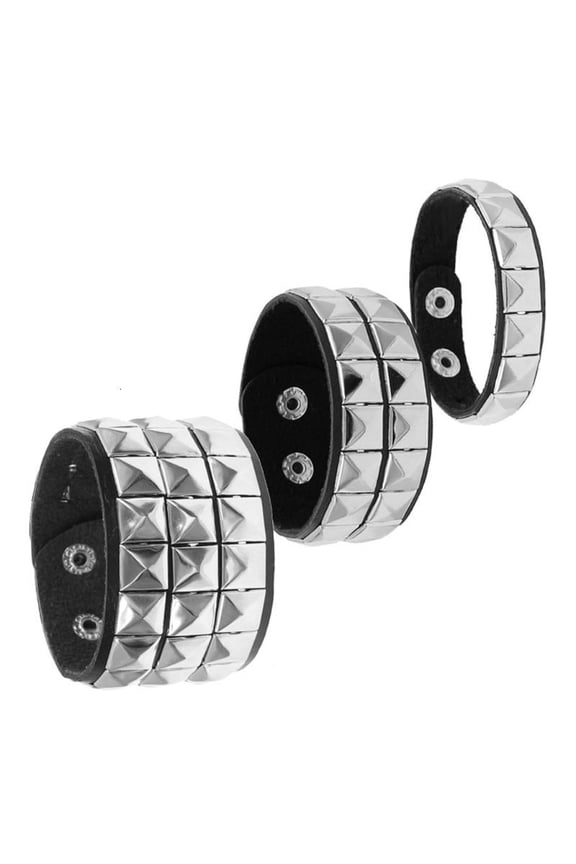 Punk Style Square Studded Bracelet Unique Rivet Bracelet Fashion Statement Bracelet Leather Texture for Daily and Party