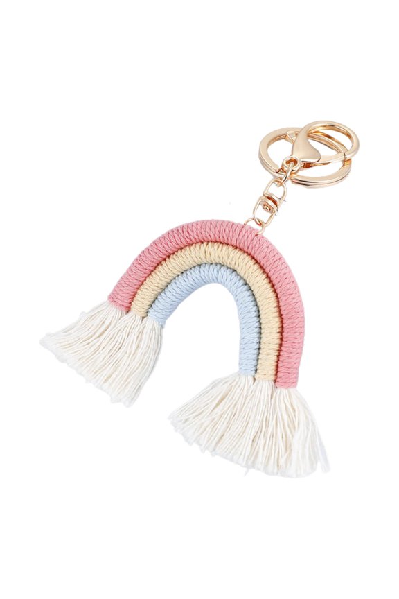 Rainbow Keychain Macrame Art Hanging Decoration Handmade Boho Car Pendant Cotton Rope Woven Rainbow for Key Ring Decor