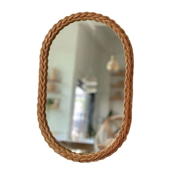 WINDLAND Rattan Woven Mirror Oval Wall Art Decor Hanging Makeup Dressing Mirrors for Home Bedroom Bathroom Wall Decoration Photography Props