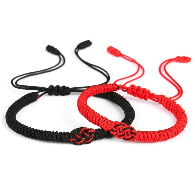 WINDLAND Red and Black Rope Bracelet Hand-woven Adjustable Diamond
